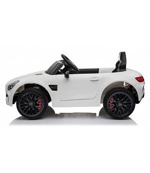 Coche eléctrico niños MercedesGT AMG 12v, asiento con funda, ruedas goma, blanco - INDA431-AC-HL2588
